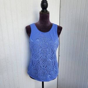 J. Crew Eyelet Blue Blouse Sleeveless  Lined Lace Pullover Cotton Shirt Top XS